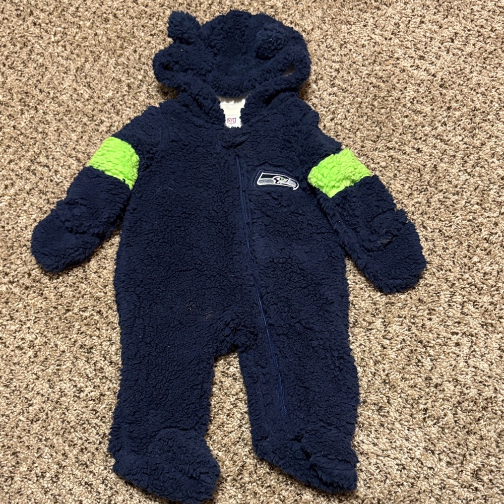 NFL Seattle Seahawks Navy and Green Kids Footie with Hood